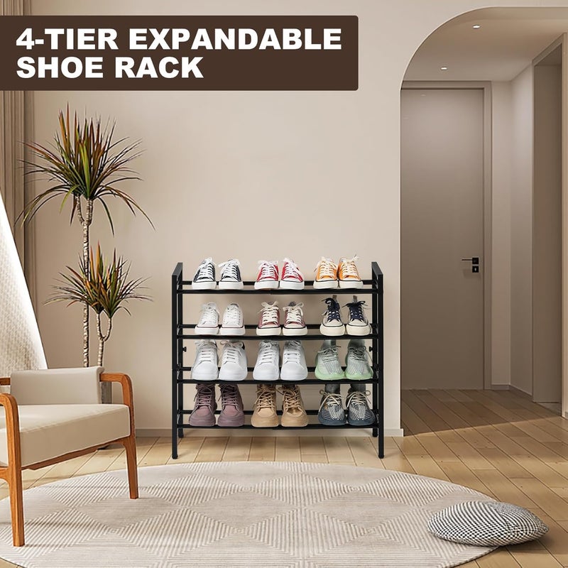 SALADAYS 4-Tier Expandable Shoe Rack, Adjustable Shoe Storage Shelf Organizer, Sturdy and Durable Metal Structure Free Standing Shoe Rack for Closet Entryway Doorway(Black) - Image 3