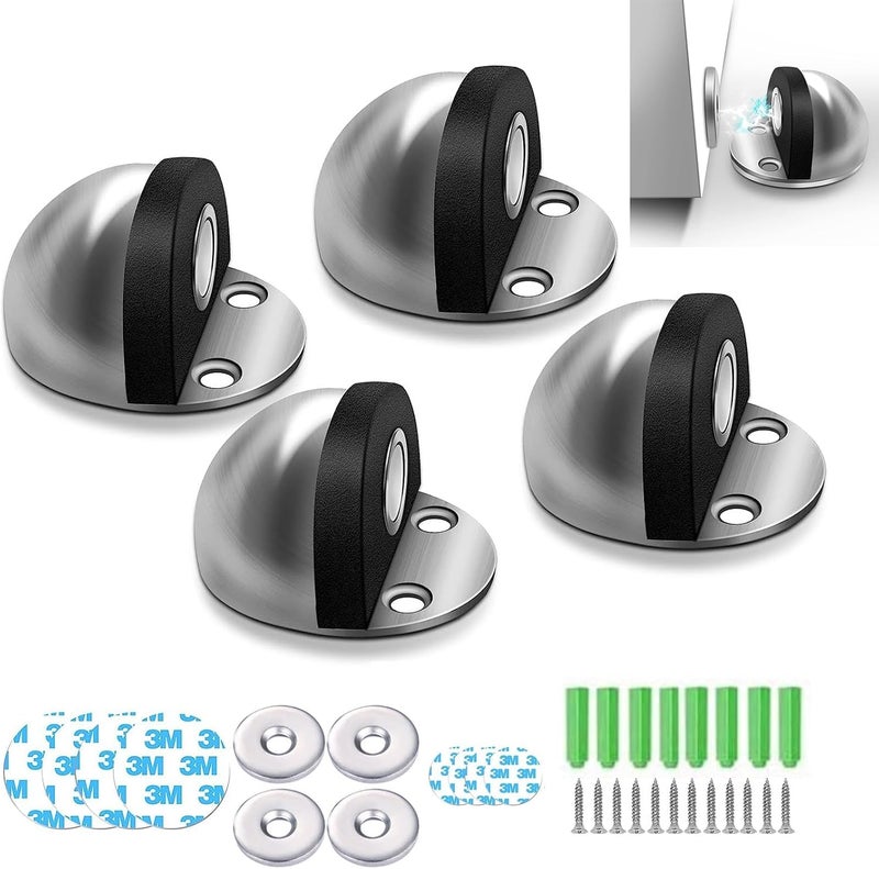 4 Pack Magnetic Door Stoppers - Stainless Steel Wall and Floor Protectors - Image 1