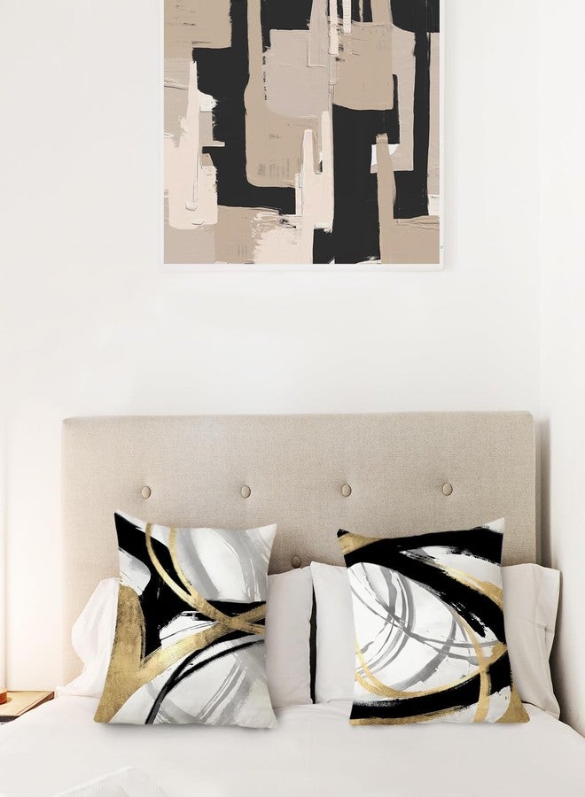 Supwhd Black White and Gold Pillow Covers, Abstract Black and Gold Pillow Covers 18x18 Set of 2, Modern Boho Home Decor, Black and Gold Decorative Throw Pillows Cover for Couch Living Room Bedroom - Image 4