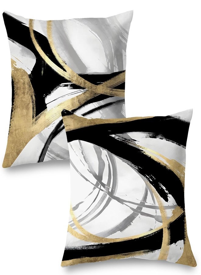 Supwhd Black White and Gold Pillow Covers, Abstract Black and Gold Pillow Covers 18x18 Set of 2, Modern Boho Home Decor, Black and Gold Decorative Throw Pillows Cover for Couch Living Room Bedroom - Image 1