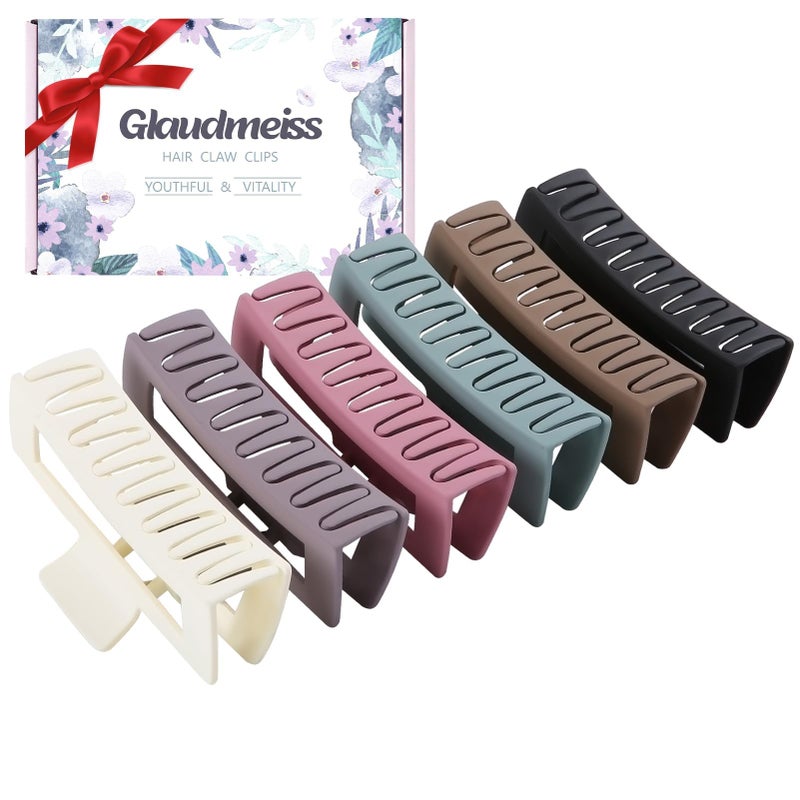 Glaudmeiss 6 PCS 5 Inch Extra Large Claw Clips, Big Hair Clips for Thick Long Curly Hair, Durable Matte Strong Hold Hair Claw Clips, Non-slip Square Hair Clips for Women - Image 1