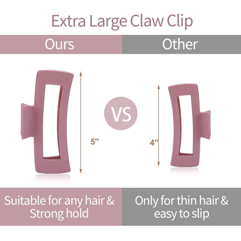 Glaudmeiss 6 PCS 5 Inch Extra Large Claw Clips, Big Hair Clips for Thick Long Curly Hair, Durable Matte Strong Hold Hair Claw Clips, Non-slip Square Hair Clips for Women - Image 5