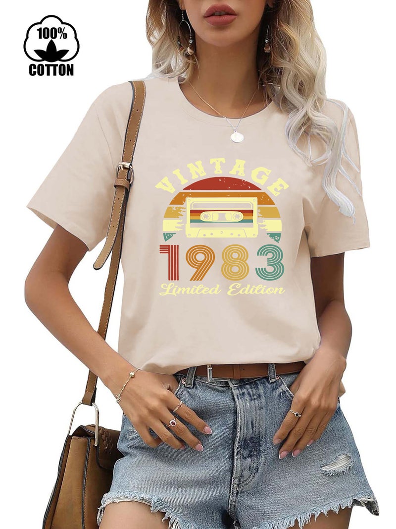 220g pure cotton short sleeved T-shirt collar dopamine tshirt female 1983 printed t-shirt - Image 1
