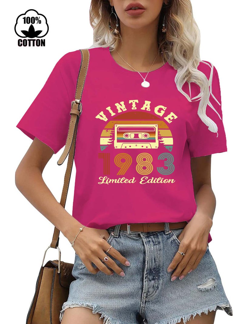 220g pure cotton short sleeved T-shirt collar dopamine tshirt female 1983 printed t-shirt - Image 4