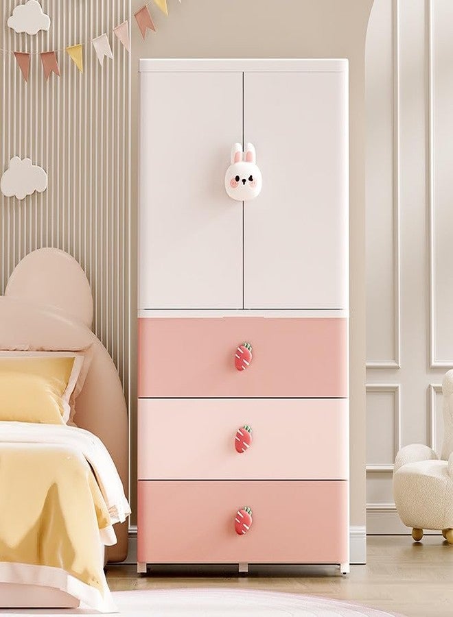 KEEKOS Portable Collapsible Wardrobe for Kids Plastic Storage – Cloth Organizer Cupboard/Multipurpose Storage/Closet for Bedroom/Living Room/Easy to Assemble Room & Home (Pink Rabbit) - Image 1