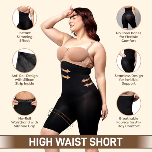SHAPEMOUR High Waist Shapewear for Women, Body Shaper Shorts with Silicone Grip, No Steel Bones Slimming Panties, Seamless Design Tummy Control Tucker (Black, M-L) - Image 4