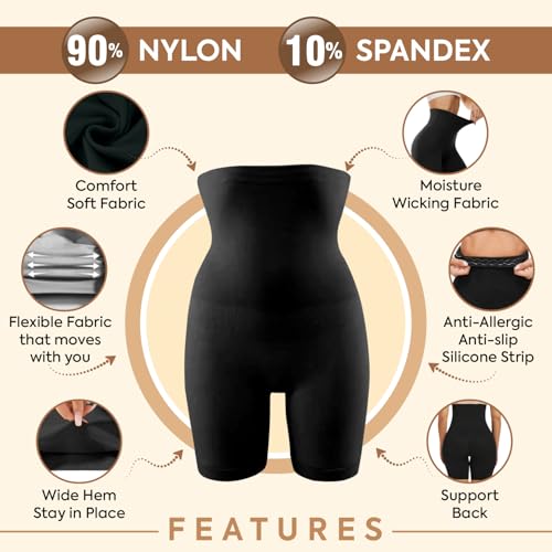 SHAPEMOUR High Waist Shapewear for Women, Body Shaper Shorts with Silicone Grip, No Steel Bones Slimming Panties, Seamless Design Tummy Control Tucker (Black, M-L) - Image 5