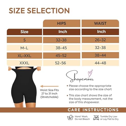 SHAPEMOUR High Waist Shapewear for Women, Body Shaper Shorts with Silicone Grip, No Steel Bones Slimming Panties, Seamless Design Tummy Control Tucker (Black, M-L) - Image 3