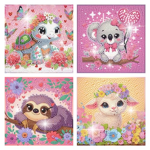 FQOVKYN 4Pcs 5D Cute Animals Diamond Art Kits for Kids DIY Diamond Art Painting Mosaic Kits for Adults Beginner Full Drill Small Diamond Gem Art and Craft for Kids Age 812 15 15cm - Image 1