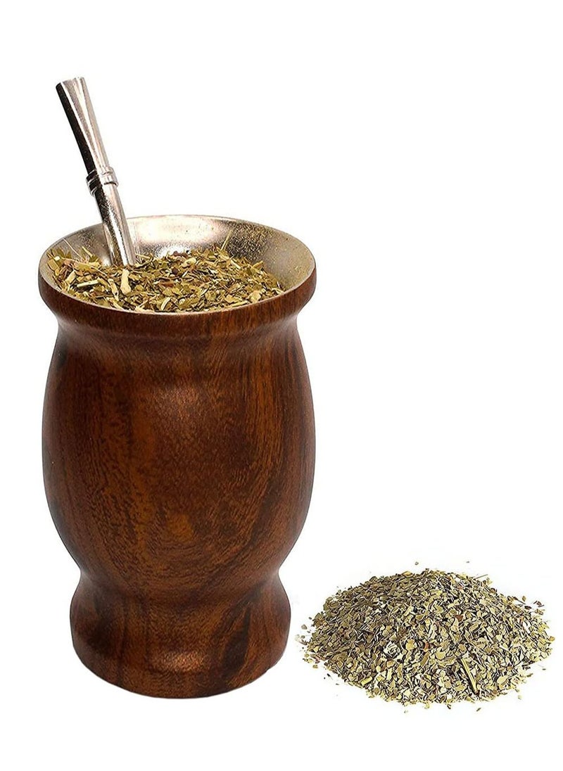 Excefore Yerba Mate Tea Cup 230ml Wood Grain Color Stainless Steel Double Walled Easy Wash Household Insulation Cup, Mate Gourds for Yerba Mate Loose Leaf Drinking with Bombilla Straw  - Image 1