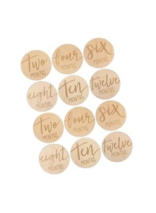 Double Sided Wooden Milestone Discs 12Pcs Newborn Baby Photo Props Monthly Growth Signs - Image 1