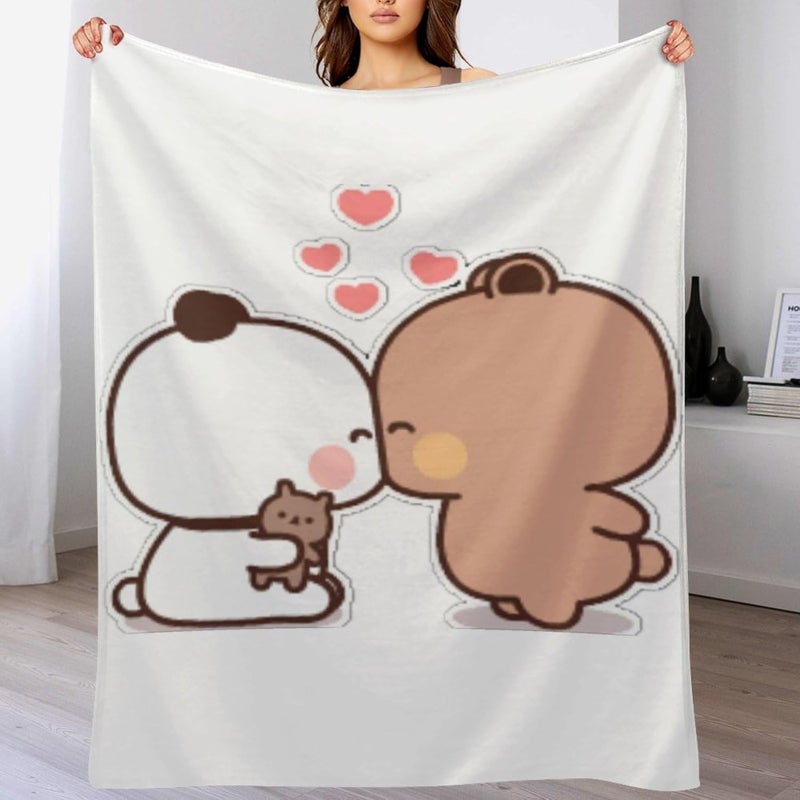 Polar Fleece Throw 100cm*130cm Cute Panda Bear Design - Ultra Soft Cozy Throw for Sofa Bed Chair Living Room - Image 1