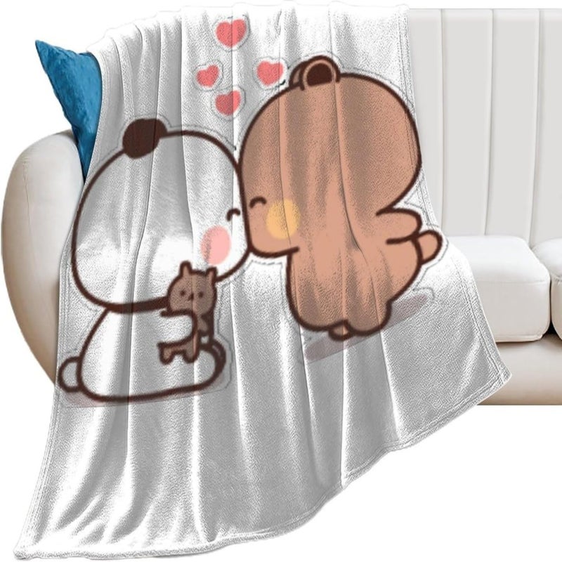 Polar Fleece Throw 100cm*130cm Cute Panda Bear Design - Ultra Soft Cozy Throw for Sofa Bed Chair Living Room - Image 2