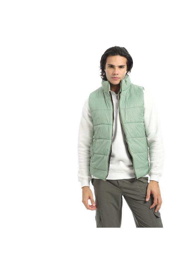 Andora Stylish and Edgy Pump Zipper Closure Vest _ Light Green - Image 1