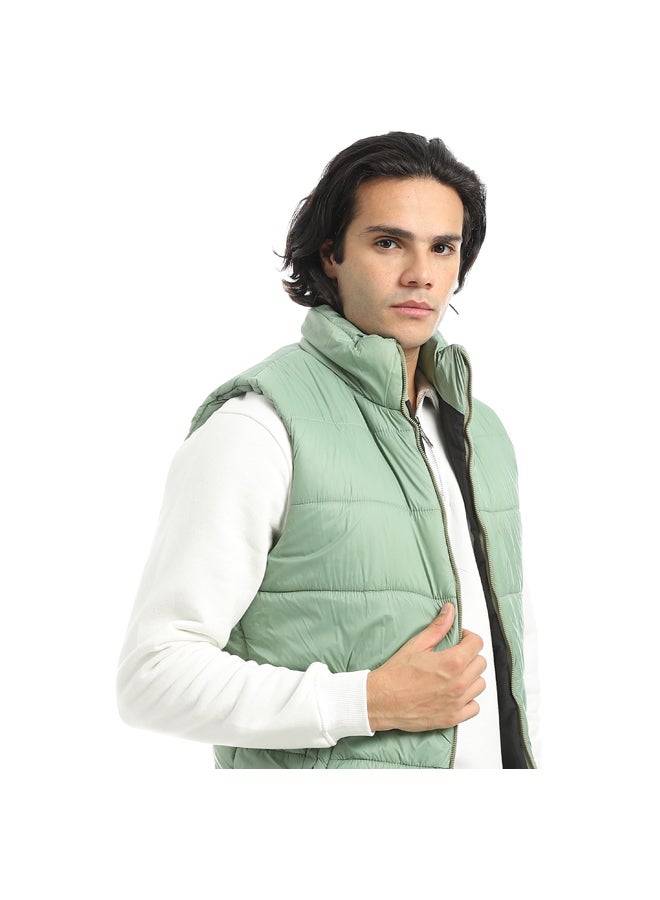 Andora Stylish and Edgy Pump Zipper Closure Vest _ Light Green - Image 2