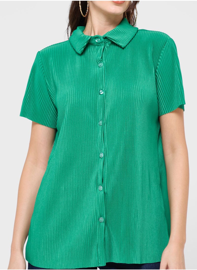 boohoo Button Down Plisse Shirt  - Image 3
