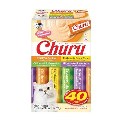INABA Churu Cat Treats, Grain-Free, Lickable, Squeezable Creamy Purée Cat Treat/Topper, 0.5 Ounces Each Tube, 40 Tubes, Chicken Varieties Box - Image 1