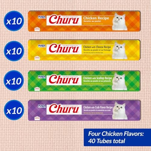 INABA Churu Cat Treats, Grain-Free, Lickable, Squeezable Creamy Purée Cat Treat/Topper, 0.5 Ounces Each Tube, 40 Tubes, Chicken Varieties Box - Image 3