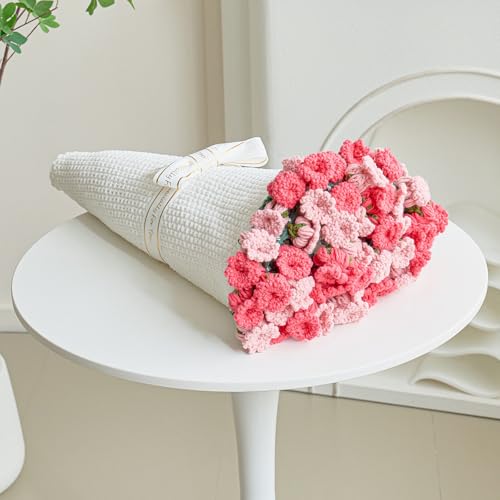 Longhui bedding Crochet Flower Bouquet Throw Blanket Handmade Knitted Blanket with Flowers Cute Romantic Gift for Her Girlfriend Mom Mothers Day Valentine Wedding Anniversary Birthday Pink 40 Inches - Image 1