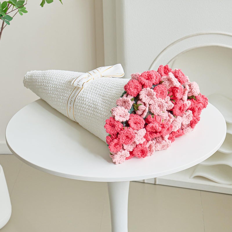 Longhui bedding Crochet Flower Bouquet Throw Blanket Handmade Knitted Blanket with Flowers Cute Romantic Gift for Her Girlfriend Mom Mothers Day Valentine Wedding Anniversary Birthday Pink 40 Inches - Image 2