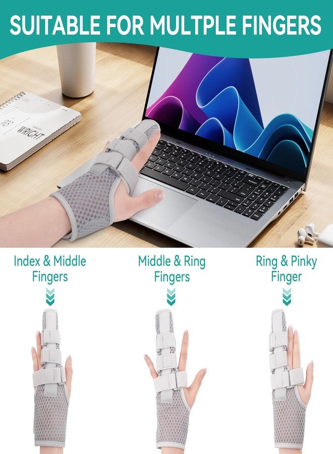 Lefeke Trigger Finger Splint-2 Fingers Fixed, Finger Brace for Middle, Index, Pinky, or Ring Finger Support, Hand Splint for Arthritis, Fracture, Hand Brace Splint with maniphalanx Support Breathable Summer Styles (Gray) - Image 4