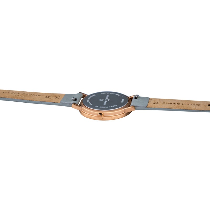 PIERRE CARDIN Women's Watch with Rose Gold Stainless Steel Case and Grey Leather Band - Image 4