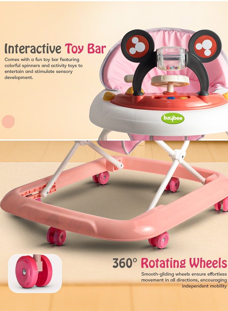 BAYBEE PIXORA Baby Walker for Kids, Foldable Kids Walker with 3 Position Adjustable Height & Musical Toy Bar Activity Walker for Toddlers, Kids Walker for Baby Boy Girl 6 to 18 Months Pink - Image 4