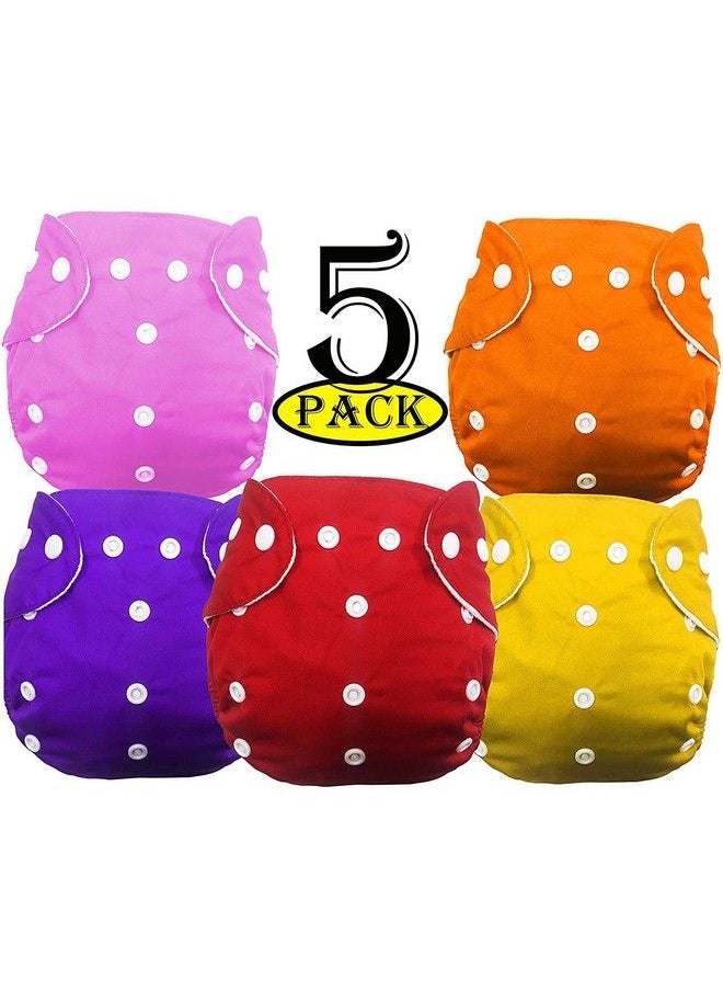 DOMENICO Washable Baby Diaper Premium Cloth Diaper Reusable Adjustable Size Waterproof Pocket Cloth Diaper Nappie (Without Insert) (Pack Of 5)(Assorted Color)  - Image 1