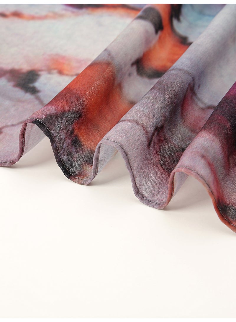 Printed Hijabs Premium Ombre Marble Water Print Headscarf Hijab Multifunctional Sunscreen/Windproof Headscarf Shawl  - Image 5
