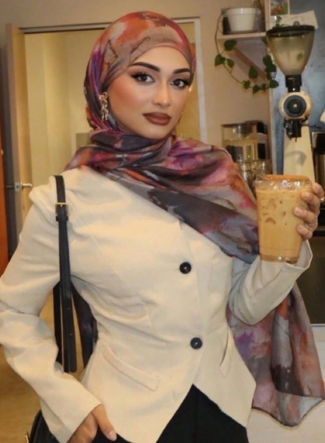 Printed Hijabs Premium Ombre Marble Water Print Headscarf Hijab Multifunctional Sunscreen/Windproof Headscarf Shawl  - Image 3