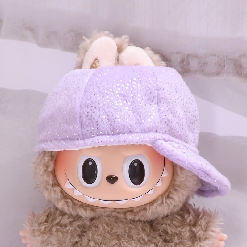 17cm Labubu Charm Macaron Hat Keychain Doll Accessory Highlight purple peaked cap (hat only sold, doll not included)