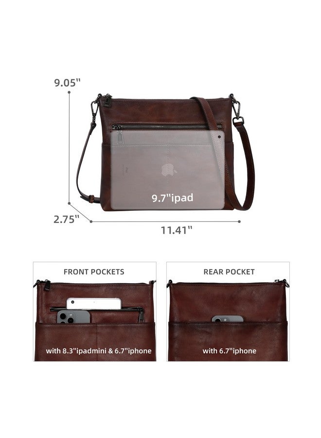 آي سوي حقائب كروس بودي جلدية من Iswee للنساء، حقيبة كتف، محفظة كروس بودي كلاسيكية، حقائب جلدية بسحاب، مقاس متوسط (قهوة كبيرة) - Image 3