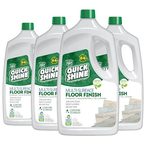 Quick Shine Quick Shine Multi Surface Floor Finish 64oz 4Pk  Cleaner  Polish to use on Hardwood Laminate Luxury Vinyl Plank LVT Tile  Stone  Safer Choice wClean Shine Technology  ShineProtectRefresh 