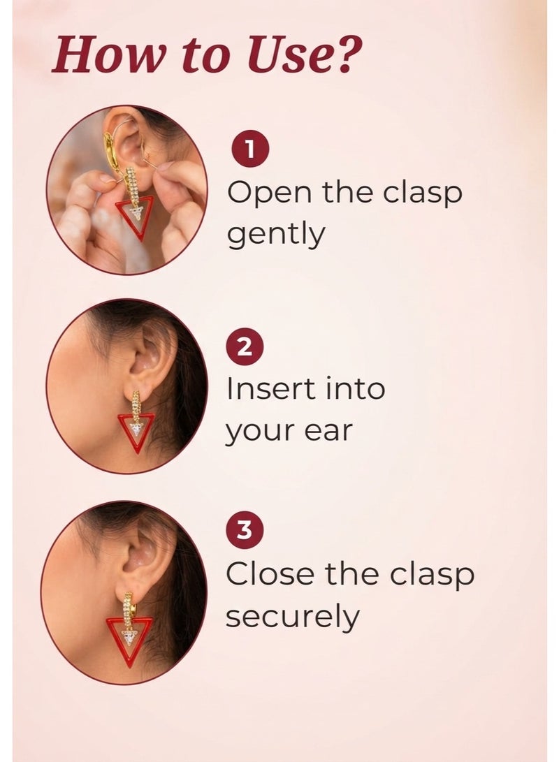 R.C.E Accessories Red Triangle Earrings for Women & Girls – Stylish Gold Finish Earings, Elegant Gold Earings for Ladies, Bold Geometric Fashion Jewelry for Everyday Wear & Special Occasions - Image 3