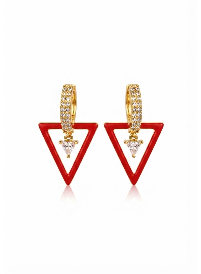R.C.E Accessories Red Triangle Earrings for Women & Girls – Stylish Gold Finish Earings, Elegant Gold Earings for Ladies, Bold Geometric Fashion Jewelry for Everyday Wear & Special Occasions - Image 1