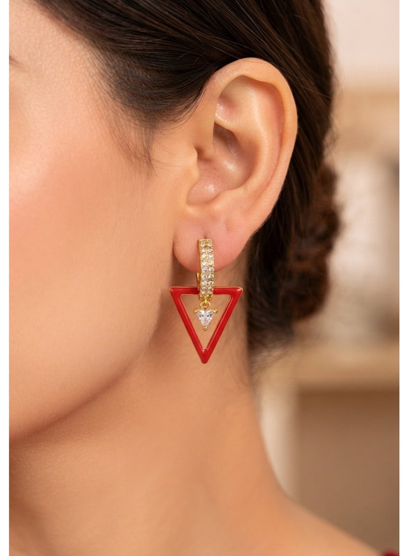 R.C.E Accessories Red Triangle Earrings for Women & Girls – Stylish Gold Finish Earings, Elegant Gold Earings for Ladies, Bold Geometric Fashion Jewelry for Everyday Wear & Special Occasions - Image 2