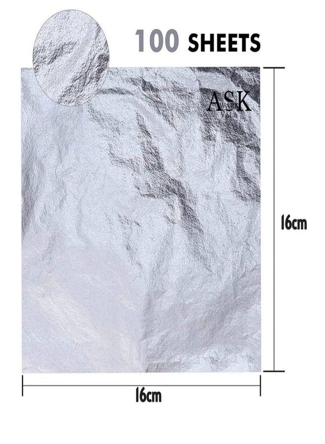 ASK VARK WALA Silver Leaf Sheets - 100 Imitation Leaves 16x16 cm Silver Leaf for Art and Craft Projects, Home Improvement, Gilding, Furniture, Makeup & Nail Art - Image 2