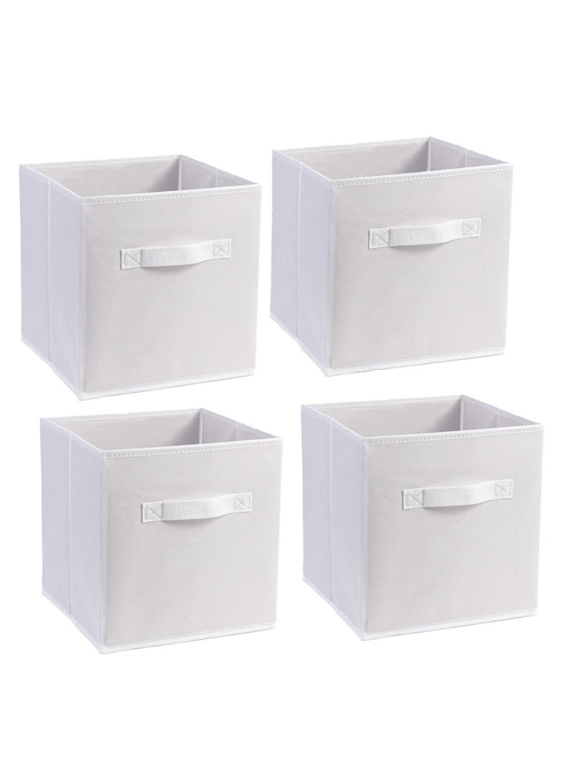 Generic Collapsible Fabric Storage Cube Organizer with Handles, 27 x 27 x 28cm, White - Pack of 4  - Image 1