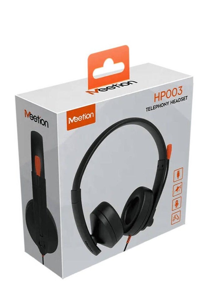 Generic Meetion HP003 Telephony Headset, 3.5mm Interface, Rotatable Microphone, Adjustable Headband, Noise Reduction Microphone, Compatible w/ Win XP/7/8/10/11, Vista, MAC OS, Black | MT-HP003  - Image 1