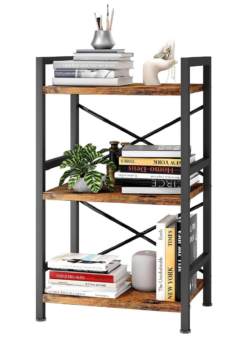 تشولوفز رف الكتب ، خزانة كتب صناعية 3 مستويات ، خزانة مكتبة صغيرة ، منظم تخزين رف الكتب الريفية لغرفة المعيشة وغرفة النوم ورف تخزين المكاتب المنزلية - Image 4