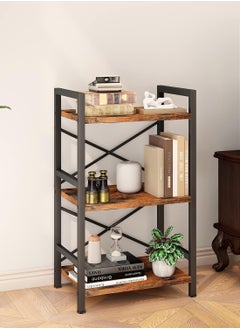 Chulovs Bookshelf, 3 Tier Industrial Bookcase, Metal Small Bookcase, Rustic Book Shelf Storage Organizer for Living Room, Bedroom, and Home Office Storage Rack  - Image 5