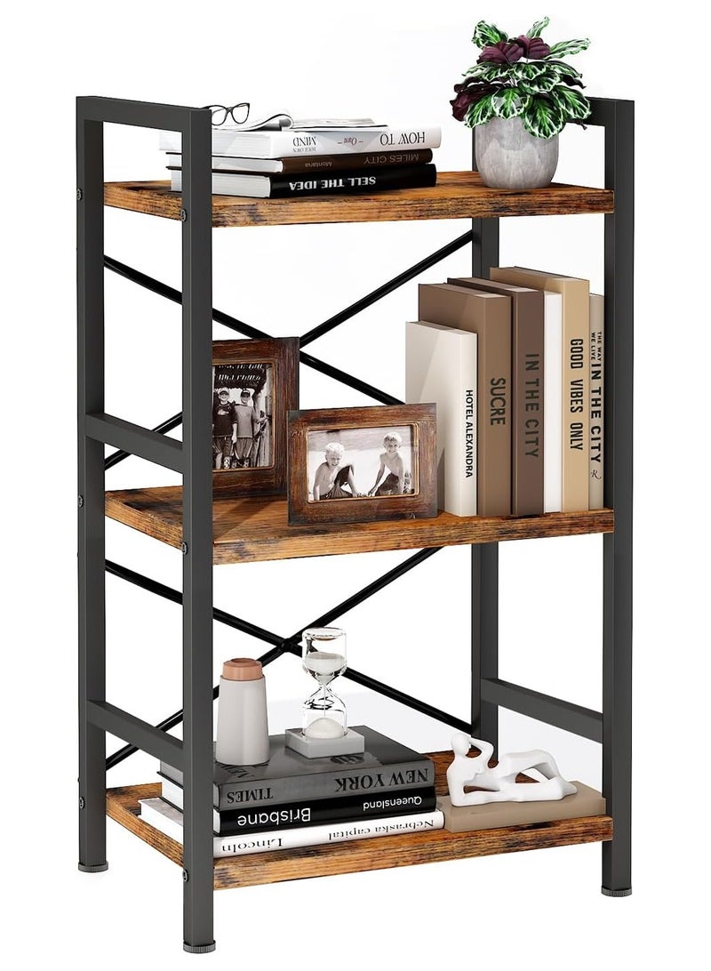 تشولوفز رف الكتب ، خزانة كتب صناعية 3 مستويات ، خزانة مكتبة صغيرة ، منظم تخزين رف الكتب الريفية لغرفة المعيشة وغرفة النوم ورف تخزين المكاتب المنزلية - Image 1