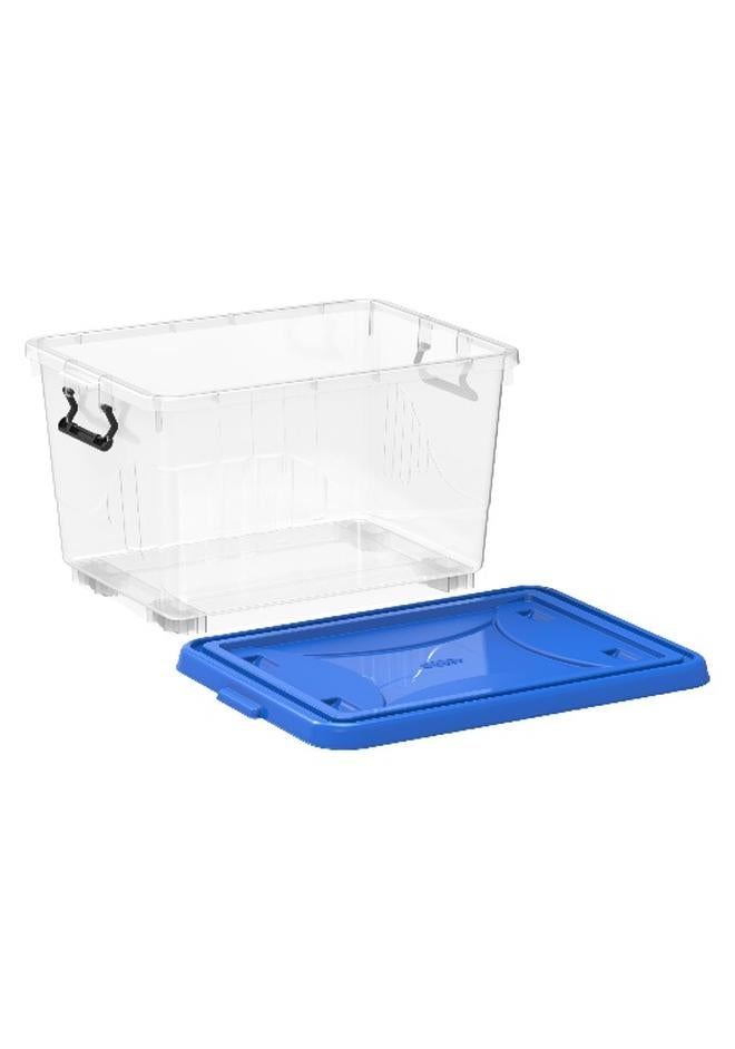 Cosmoplast 22L Clear Plastic Storage Box With Wheels & Lockable Lid (Blue) - Image 1
