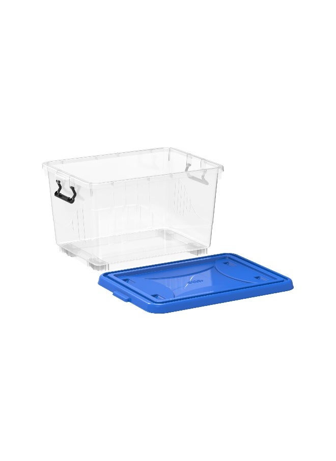Cosmoplast 22L Clear Plastic Storage Box With Wheels & Lockable Lid (Blue)  - Image 1