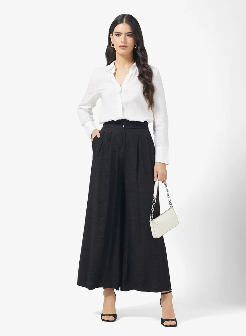 FYOR Women's High-Waisted Wide-Leg Black Pants