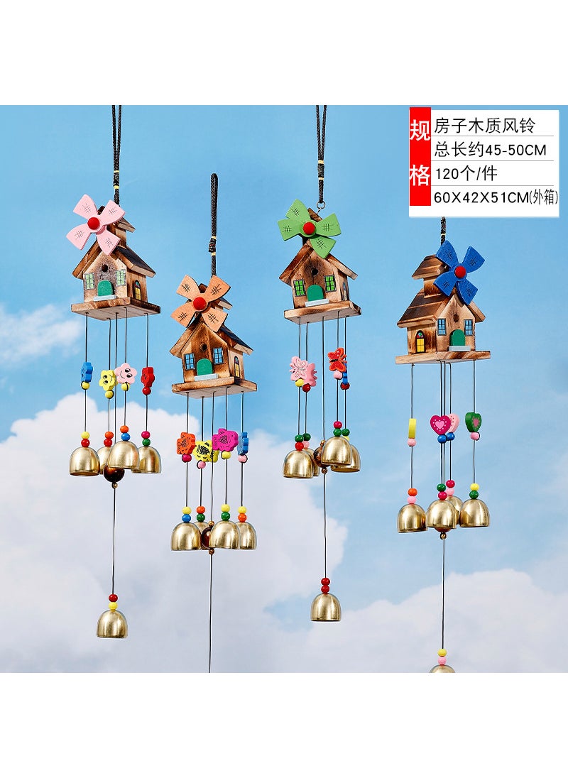 Generic Colorful Box Windmill Wood House Wind Chimes Decor Gift Color Windmill House wind chimes 