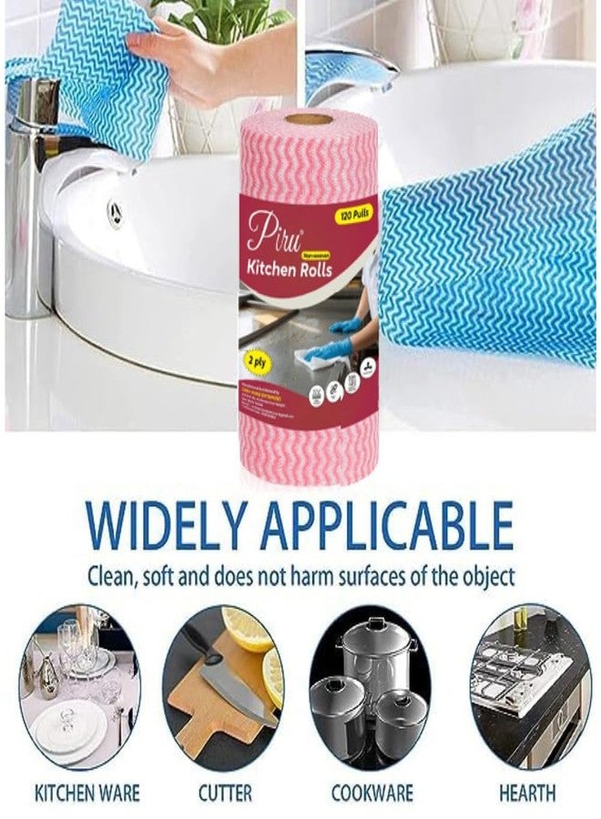 PIRU Kitchen Roll Kitchen Tissue roll Cleaning Wipes Washable & Reusable Quick Dry Dish Towels for Home & Kitchen Cleansing Super Absorbent Soft & Hygienic - 120 PULLS IN EACH ROLL (PACK 1) - Image 4