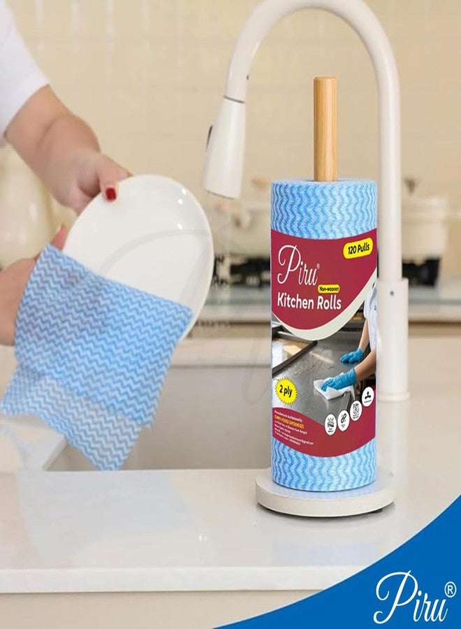 PIRU Kitchen Roll Kitchen Tissue roll Cleaning Wipes Washable & Reusable Quick Dry Dish Towels for Home & Kitchen Cleansing Super Absorbent Soft & Hygienic - 120 PULLS IN EACH ROLL (PACK 1) - Image 2