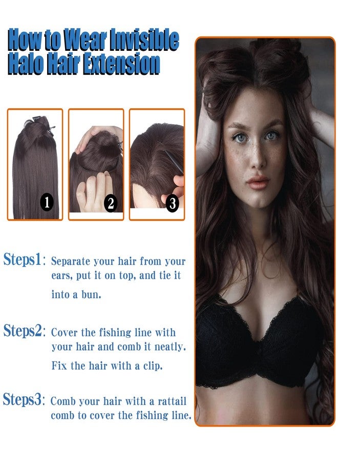 WeKen Halo Hair Extensions Wavy Curly Hair Extensions Hair Pieces for Women Clip in Extensions Invisible Thread Secret Hair Extension Dark Brown 20" - Image 5