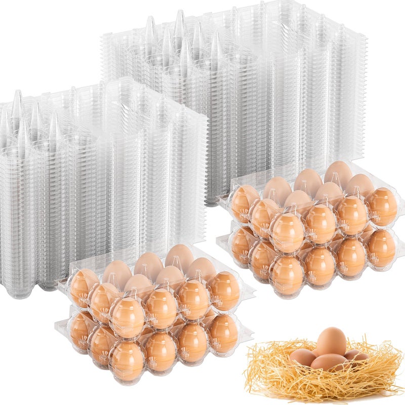 100 Pack Egg Cartons Cheap Bulk 12 Count Clear Plastic Egg Containers for Chicken Eggs Reusable Egg Holder for Home Ranch Farm Commercial Market Display Plastic Egg Packaging for Craft Projects